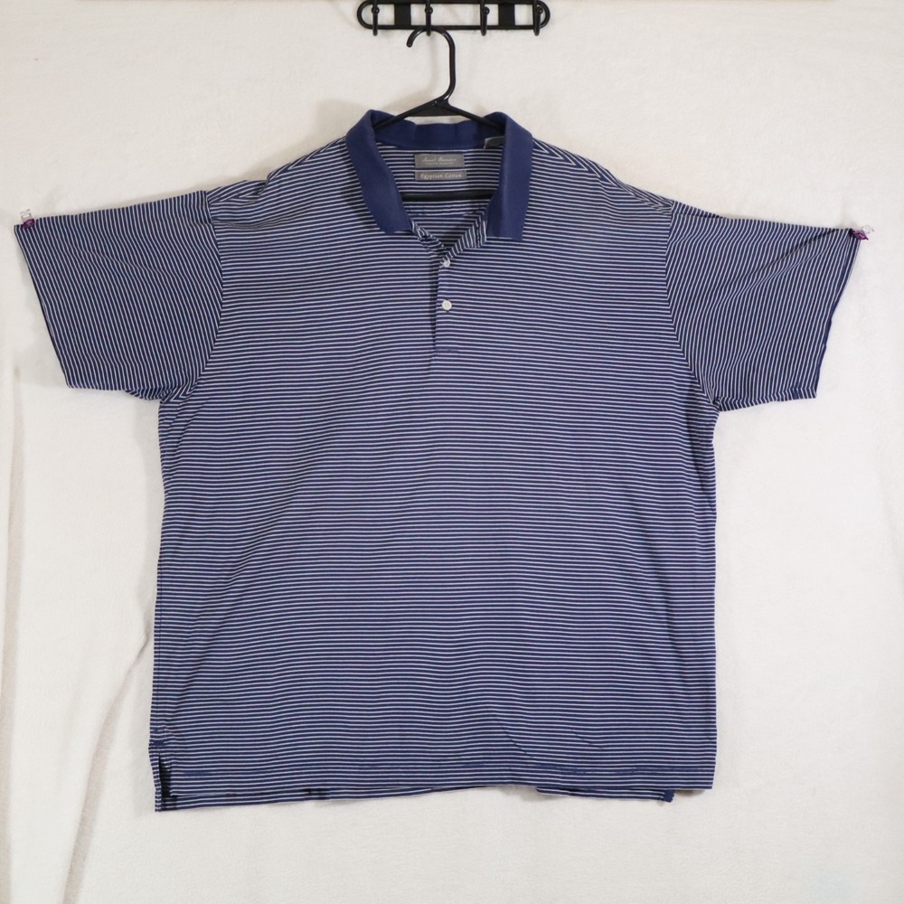 Daniel Cremieux Signature Collection Mens XXL Navy Striped Polo Egyptian Cotton